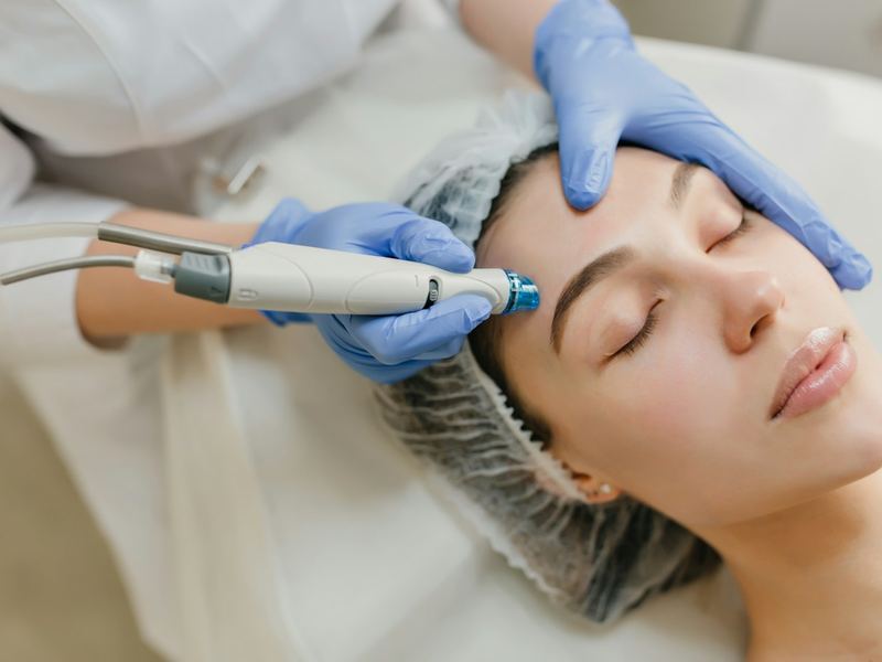 A doctor carrying out a facial resurfacing procedure in a treatment room